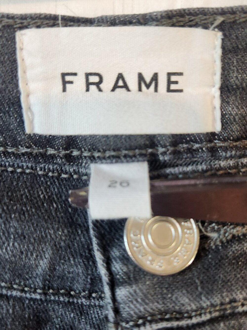 FRAME Le High Straight Jeans Black Oak Grey Wash Stretch Denim Size 26